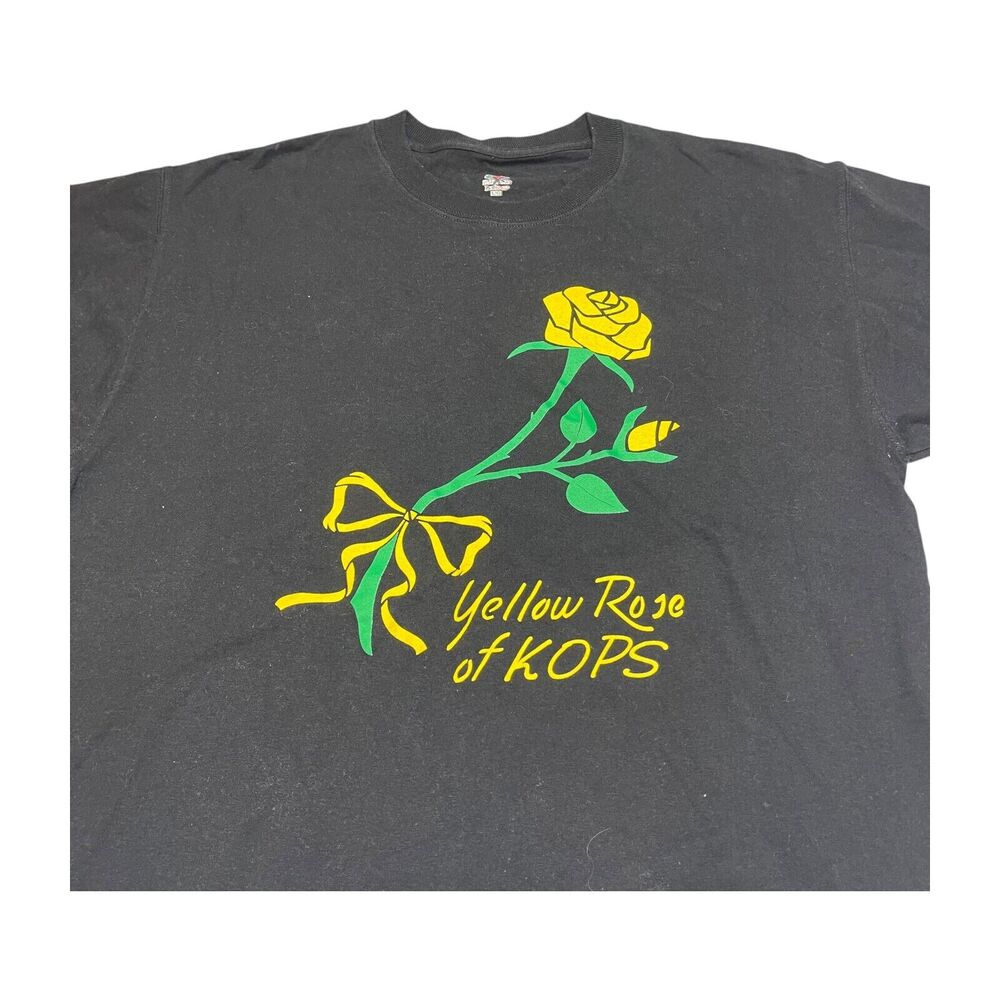 Vintage Fruit of the Loom Lofteez Shirt Men's Large Black Yellow Rose of Kops - Picture 7 of 7